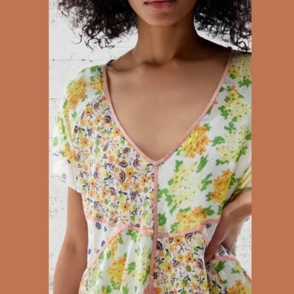 FREE PEOPLE Wildflower Airy Cotton Patchwork Oversized Minidress w/Slip NWT - Picture 7 of 16